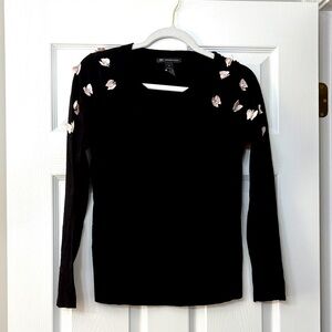 INC International Concepts Black Top with Pink Butterfly Details